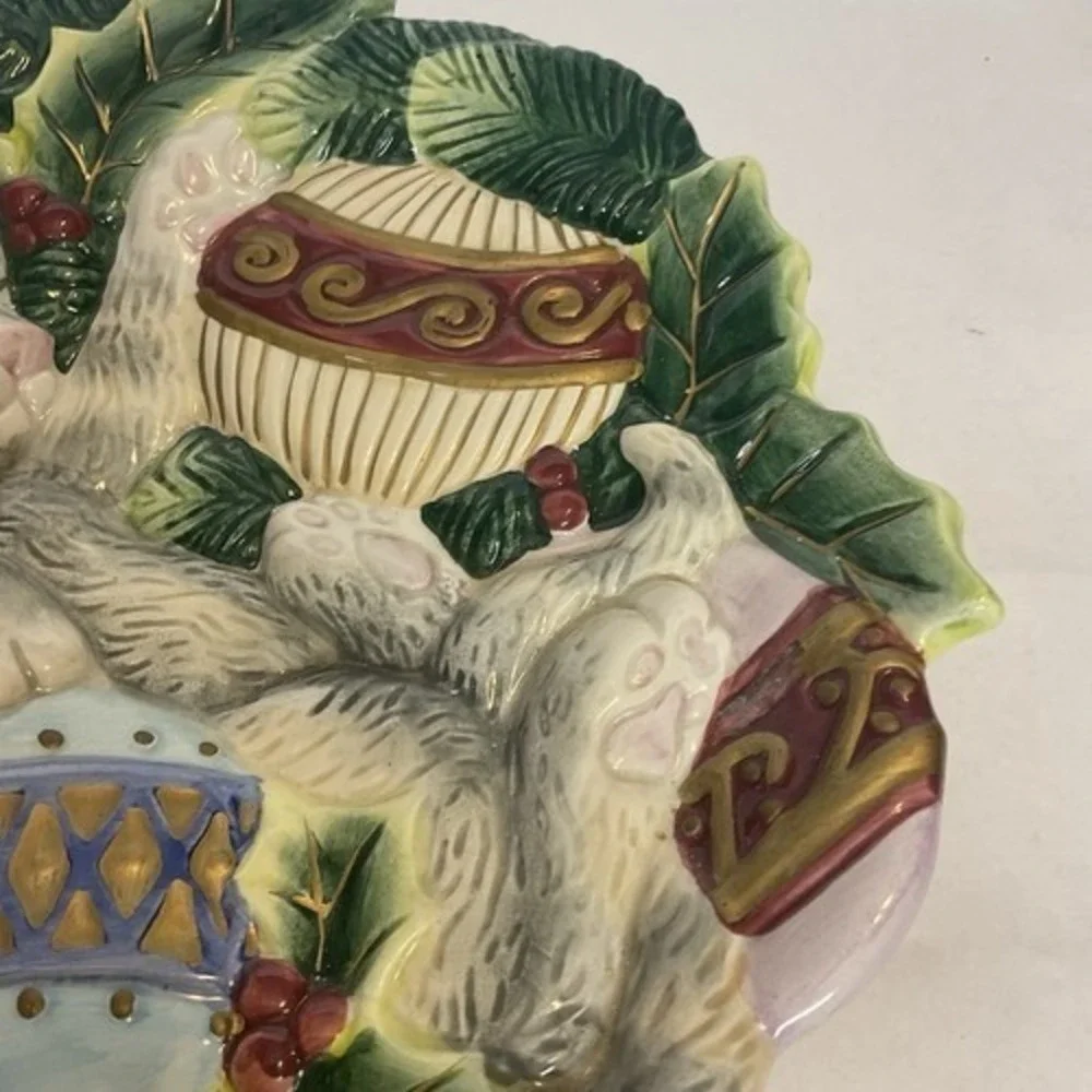 VTG Fitz and Floyd KRISTMAS KITTY Cat Christmas Holiday Canape Plate 8